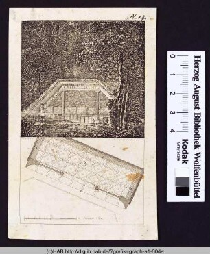 Haus in Park mit Grundriß.