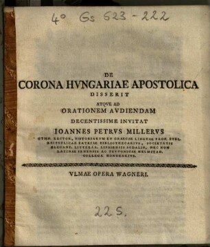 De corona Hvngariae Apostolica