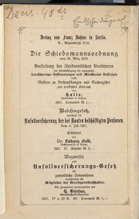 Entscheidungen des Bundesamtes für das Heimatwesen. 19. 1886/87 (1887), 1. Sept. - 1. Sept.