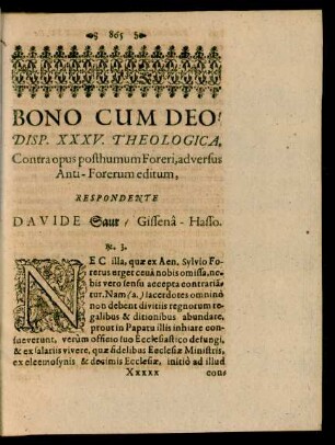 Disp. XXXV. Theologica, ... Respondente Davide Saur/ Gissena-Hasso.