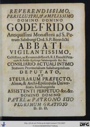 Reverendissimo, Perillustri, Amplissimo Domino Domino Godefrido ...