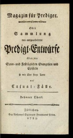 Zehnter Theil 1789: Magazin für Prediger