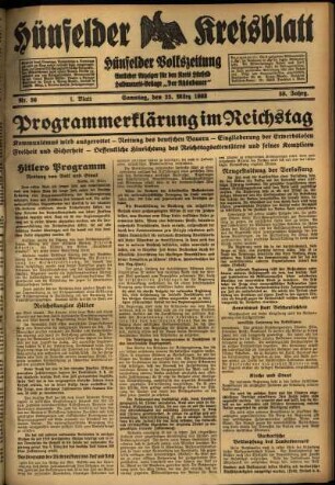 Erste Ausgabe vom Samstag, den 25. März 1933.