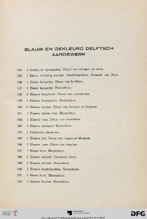 Blauw en Gekleurd Delftsch Aardewerk (Nr. 534-574)