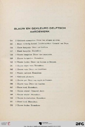 Blauw en Gekleurd Delftsch Aardewerk (Nr. 534-574)