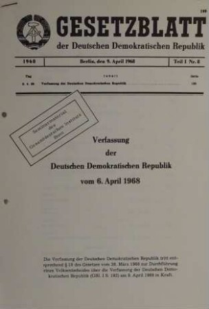 Gesetzblatt der DDR von 1968 Verfassung der DDR
