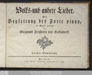 Zweyte Sammlung: Volks- und andere Lieder, mit Begleitung des Forte piano