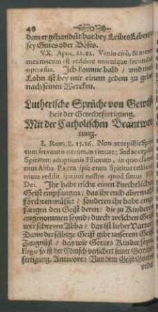 Lutherische Sprüche von Gewißheit der Gerechtfertigung. Mit der Catholischen Beantwortung.