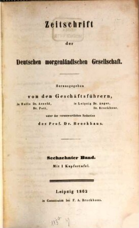 Zeitschrift der Deutschen Morgenländischen Gesellschaft : ZDMG. 16, 16. 1862