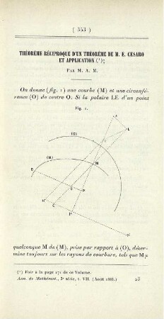 Théorème réciproque d'un théorème de M. E. Cesaro et application.