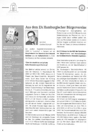 Aus dem ZA Hamburgischer Bürgervereine