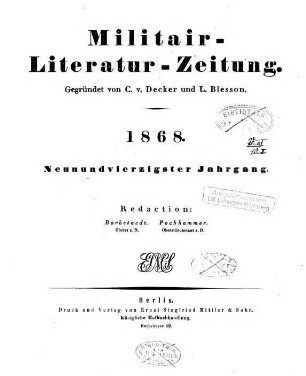 Militär-Literatur-Zeitung. 49. 1868