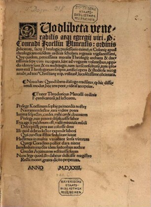 Quodlibeta Conradi Koellin Ulmensis ...
