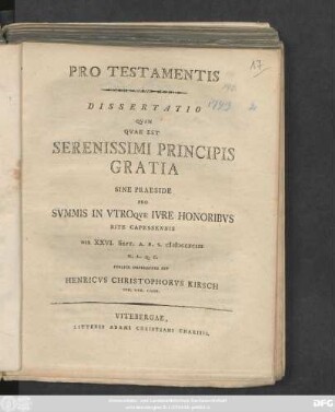 Pro Testamentis : Dissertatio