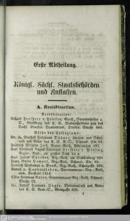 Erste und Zweite Abtheilung. Behördenverzeichnis