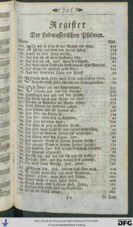 Register der Lobwasserischen Psalmen.