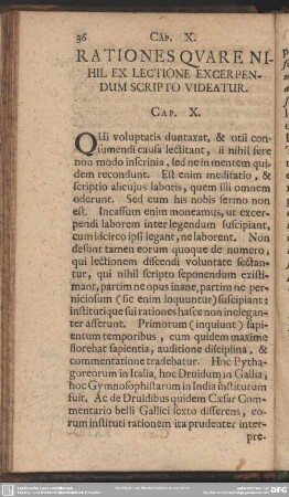 Rationes Quare Nihil Ex Lectione Excerpendum Scripto Videatur. Cap. X.