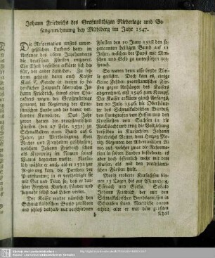 Johann Friedrichs des Großmüthigen Niederlage und Gefangennehmung bey Mühlberg im Jahre 1547