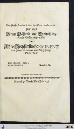 Unterthänigster Recessus Scriptus locò Oralis, junctô petitô.