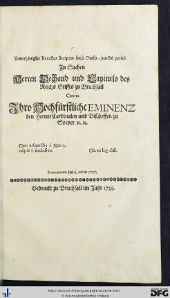 Unterthänigster Recessus Scriptus locò Oralis, junctô petitô.