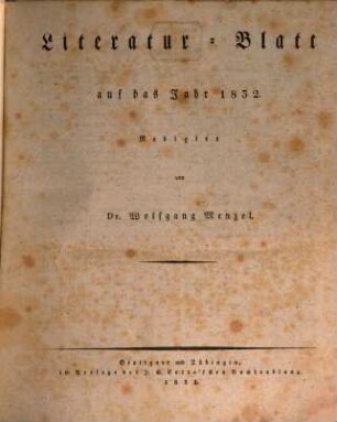 Morgenblatt für gebildete Stände. Literatur-Blatt. 1832