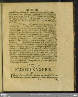 Caput II. De Nummis Cygneis