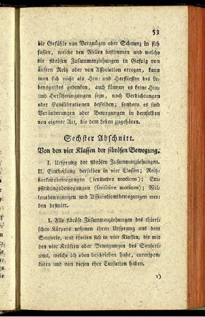 Sechster Abschnitt. Von den vier Klassen der fibrösen Bewegung.