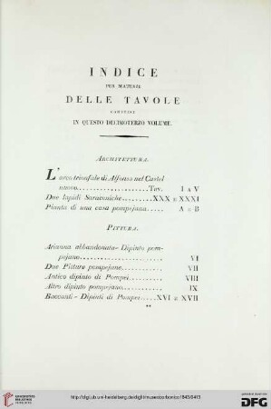 Indice per materie delle tavole coprese in questo decimoterzo volume