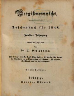 Vergißmeinnicht : Taschenbuch, 2. 1848