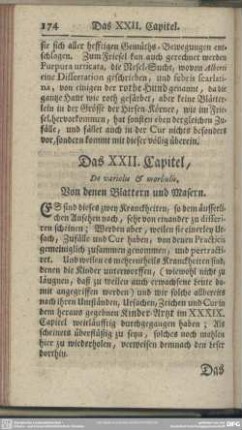 Das XXII. Capitel, Von denen Blattern und Masern