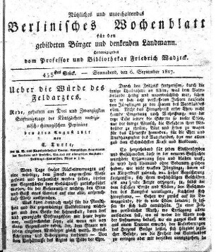 453stes Stueck, Sonnabend, den 6. September 1817