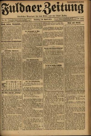 Ausgabe vom Samstag, den 28. April 1923.
