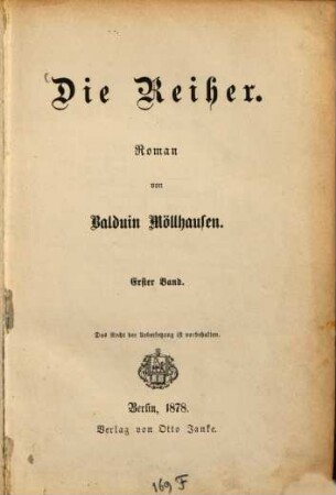Die Reiher : Roman von Balduin Möllhausen, 1