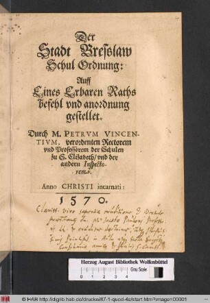 Der Stadt Bresslaw Schul Ordnung