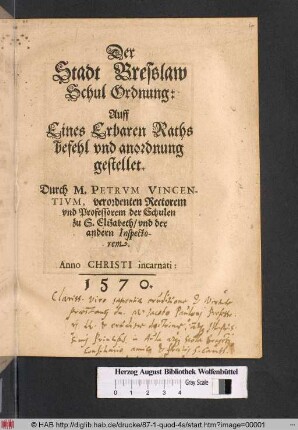 Der Stadt Bresslaw Schul Ordnung