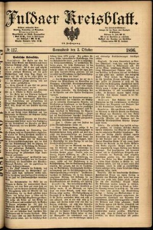 Erste Ausgabe vom Samstag, den 03. Oktober 1896.