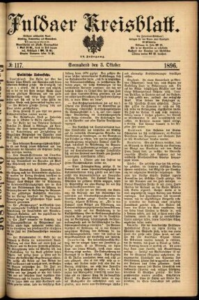 Erste Ausgabe vom Samstag, den 03. Oktober 1896.