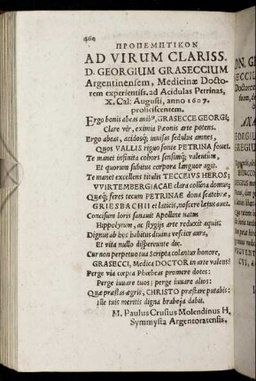 Ad Virum Clariss. D. Georgium Graseccium