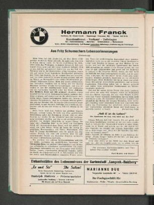 Aus Fritz Schumachers Lebenserinnerungen