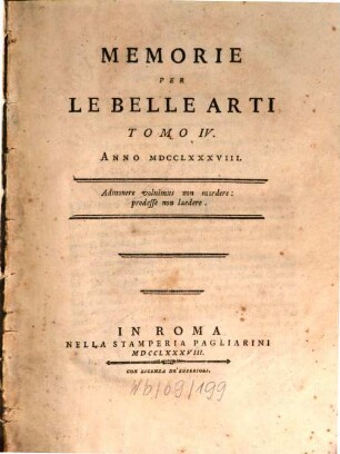 Memorie per le belle arti. 4, 4. 1788