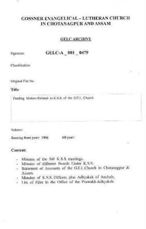 Pending Matters, Related to K.S.S. of the G.E.L. Church