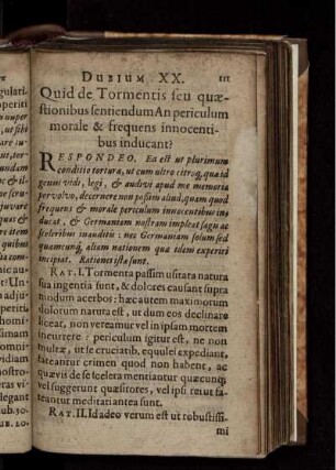 Dubium XX. Quid de Tormentis seu quaestionibus sentiendum An periculum morale & frequens innocentibus inducant?