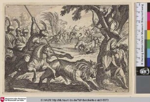 [Jäger machen Jagd auf Gnus]