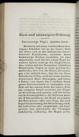 Zwei und zwanzigste Ordnung. Entenartige Vögel. Anatidae, Leach.