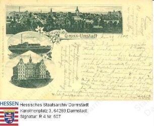 Groß-Umstadt, Panorama und Einzelansichten / Zuckerfabrik und Realschule
