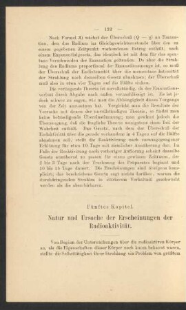 Fünftes Kapitel. Natur und Ursache der Erscheinungen der Radioaktivität