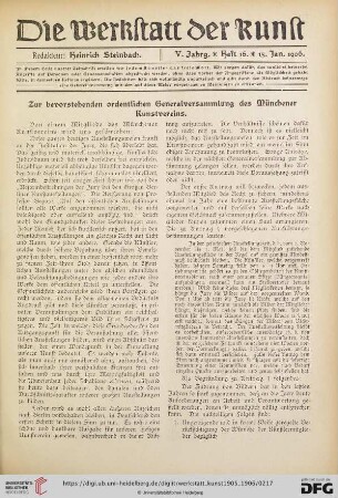 Zur bevorstehenden ordentlichen Generalversammlung des Münchener Kunstvereins