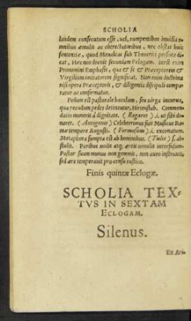 Scholia Textus In Sextam Eclogam. Silenus.