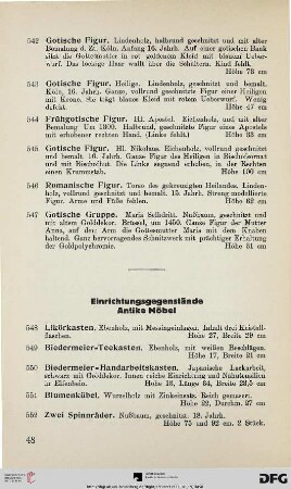 Einrichtungsgegenstände Antike Möbel (Nr. 548-585)