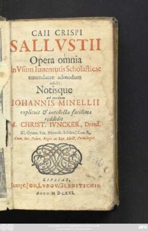 Caii Crispi Sallustii Opera omnia In Usum Iuventutis Scholasticae emendatae admodum edidit,